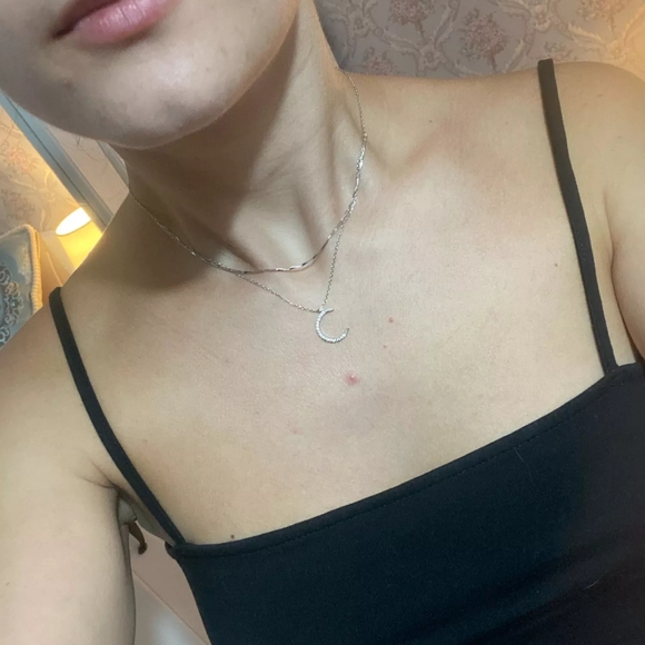 NEW | Crescent Moon Multi Layer Pave Diamond Necklace - Picture 12 of 15